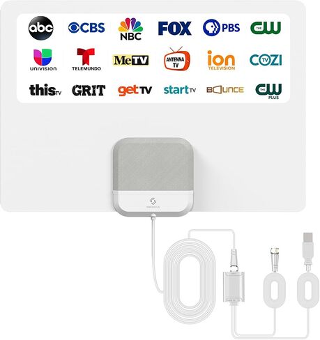 Indoor TV Antenna for Smart TV – Free Local Channels, No Monthly Fees | 65 Mile Long Range Reception, 4K 1080p, ATSC 3.0, Amplified Signal Booster, 16ft Coaxial Cable, Easy Window & Wall Setup in Saudi Arabia