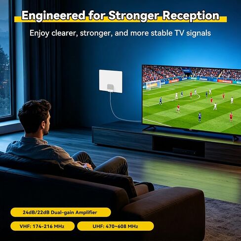Indoor TV Antenna for Smart TV – Free Local Channels, No Monthly Fees | 65 Mile Long Range Reception, 4K 1080p, ATSC 3.0, Amplified Signal Booster, 16ft Coaxial Cable, Easy Window & Wall Setup in Saudi Arabia