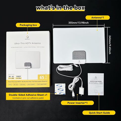 Indoor TV Antenna for Smart TV – Free Local Channels, No Monthly Fees | 65 Mile Long Range Reception, 4K 1080p, ATSC 3.0, Amplified Signal Booster, 16ft Coaxial Cable, Easy Window & Wall Setup in Saudi Arabia