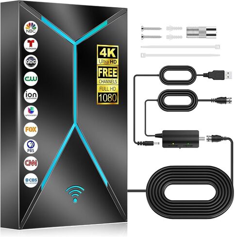 2026 Premium Long-Range TV Antenna – 3500+ Mile Coverage, Built-in Signal Booster, 26FT Coaxial Cable, Supports 4K/8K/1080p for Indoor, Outdoor, Smart & Older TVs in Saudi Arabia