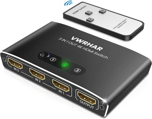 HDMI Switch 3 in 1 Out 4K UHD HDMI Switcher Splitter, Automatic Switch with Remote Metal HDMI Switch Box Hub Support 4K 3D 1080P HDCP2.2 for PS5 PS4 Xbox DVD Player Fire Stick Apple TV PC in Kuwait