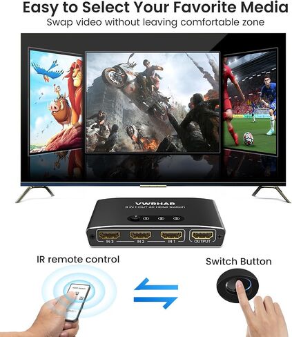 HDMI Switch 3 in 1 Out 4K UHD HDMI Switcher Splitter, Automatic Switch with Remote Metal HDMI Switch Box Hub Support 4K 3D 1080P HDCP2.2 for PS5 PS4 Xbox DVD Player Fire Stick Apple TV PC in Kuwait