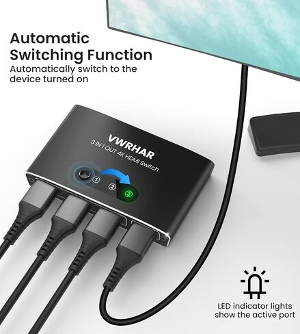 HDMI Switch 3 in 1 Out 4K UHD HDMI Switcher Splitter, Automatic Switch with Remote Metal HDMI Switch Box Hub Support 4K 3D 1080P HDCP2.2 for PS5 PS4 Xbox DVD Player Fire Stick Apple TV PC in Kuwait