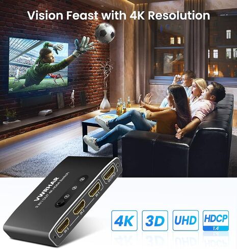 HDMI Switch 3 in 1 Out 4K UHD HDMI Switcher Splitter, Automatic Switch with Remote Metal HDMI Switch Box Hub Support 4K 3D 1080P HDCP2.2 for PS5 PS4 Xbox DVD Player Fire Stick Apple TV PC in Kuwait