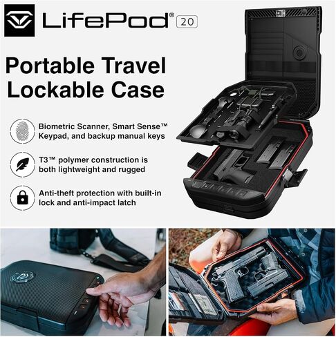 VAULTEK LifePod 20 Full-Size Biometric Lockable Weatherproof Case with Built-in Lock, Steel Security Cable, & TSA Handgun Case or Car Safe, Portable Travel Pistol Safe/Titanium Gray/Biometric in Saudi Arabia