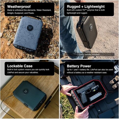 VAULTEK LifePod 20 Full-Size Biometric Lockable Weatherproof Case with Built-in Lock, Steel Security Cable, & TSA Handgun Case or Car Safe, Portable Travel Pistol Safe/Titanium Gray/Biometric in Saudi Arabia