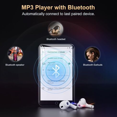Oilsky 80GB MP3 Player with Bluetooth and WiFi, Mp3 & Mp4 Music Player with Spotify, Amazon Music, Audible, 4.0" IPS Touch Screen Android Player with Speaker, FM Radio, Up to 512GB in Kuwait