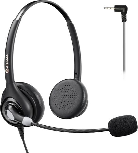 Arama Cordless Phone Headset with Microphone, 2.5mm Jack Telephone Headset for Office Landline, Noise-Cancelling Mic & Volume Control, Wired Headphones Compatible with Panasonic AT&T Vtech Uniden in Saudi Arabia