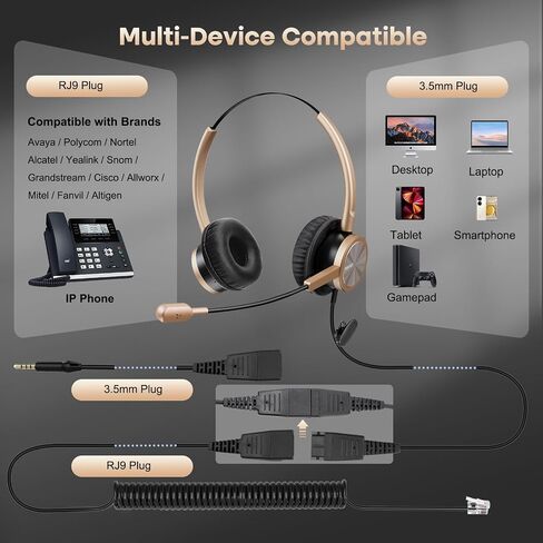 MAIRDI Phone Headset with RJ9 & 3.5mm Jacks for Call Center Deskphone Cell Phone PC Laptop, Office Landline Telephone Headset with Microphone Noise Canceling for Polycom Avaya Nortel in Saudi Arabia