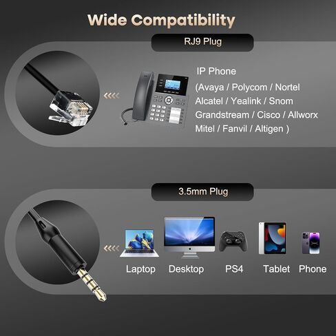 MAIRDI Phone Headset with RJ9 & 3.5mm Jacks for Call Center Deskphone Cell Phone PC Laptop, Office Landline Telephone Headset with Microphone Noise Canceling for Polycom Avaya Nortel in Saudi Arabia