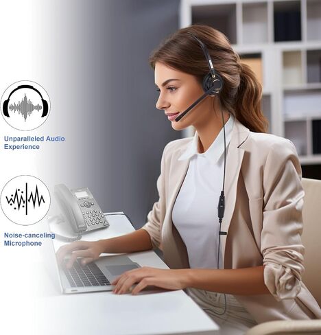 Arama RJ9 Telephone Headset for Cisco IP Phones, Mic Mute&Volume Control | Wired Phone Headset, Lightweight, Coilded Wire for Long Range, Clear Calls, Compatible with Cisco IP-7940G 8841 7841 9971 in Saudi Arabia