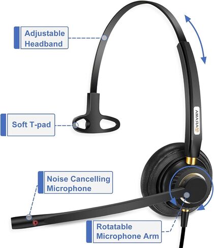 Arama RJ9 Telephone Headset for Cisco IP Phones, Mic Mute&Volume Control | Wired Phone Headset, Lightweight, Coilded Wire for Long Range, Clear Calls, Compatible with Cisco IP-7940G 8841 7841 9971 in Saudi Arabia