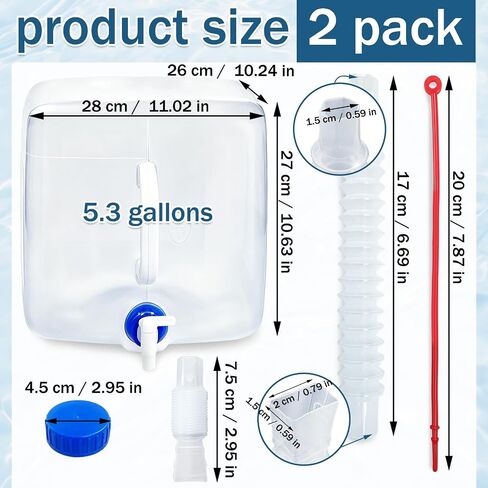 2 Pack 5.3 Gallon BPA Free Collapsible Water Container with Spigot & Hook | BPA Free, Foldable Carrier Bucket, Portable Water Canteen, Camping Water Storage Jug, Outdoor Hiking Survival Kit in Saudi Arabia