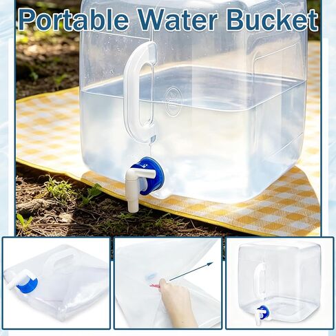 2 Pack 5.3 Gallon BPA Free Collapsible Water Container with Spigot & Hook | BPA Free, Foldable Carrier Bucket, Portable Water Canteen, Camping Water Storage Jug, Outdoor Hiking Survival Kit in Saudi Arabia