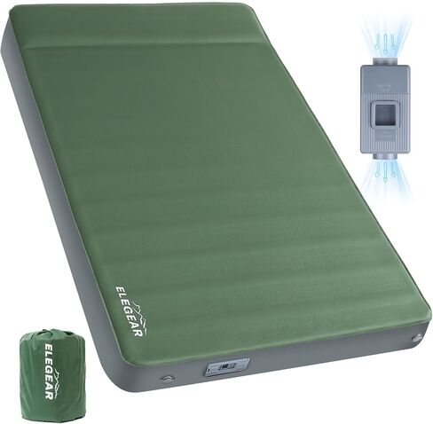 Elegear Air & Foam Self Inflating Sleeping Pad with Electric Pump 4" Full | CumbreX™ Camping Mattress with Pillow, Ultra-Thick Memory Foam, R-value 9.5, 4-Season Camp Mat, Double Camping Pad for Travel in Saudi Arabia