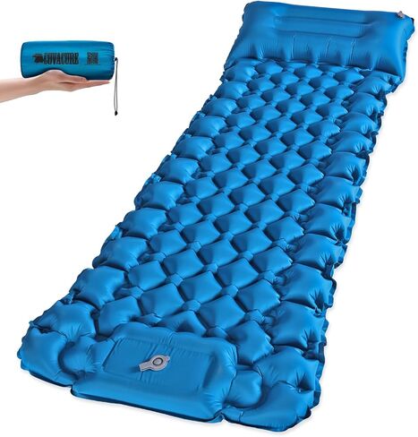 covacure Sleeping Pad, 3.9" Thick Inflatable Mattress with Pillow&Pump | Built-in Pump, Quick Inflate, 40D Nylon, Button Design Connects into Double Beds, Ultralight & Waterproof, for Camping in Saudi Arabia