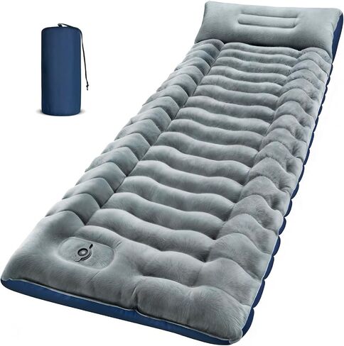 FUN PAC Camping Sleeping Pad, 9.2R-Value Ultralight Camping Mat with Pillow Built-in Foot Pump Inflatable Sleeping Pads Compact for Camping Backpacking Hiking Traveling-Lined Version Grey in Saudi Arabia