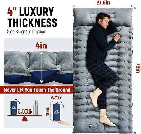 FUN PAC Camping Sleeping Pad, 9.2R-Value Ultralight Camping Mat with Pillow Built-in Foot Pump Inflatable Sleeping Pads Compact for Camping Backpacking Hiking Traveling-Lined Version Grey in Saudi Arabia