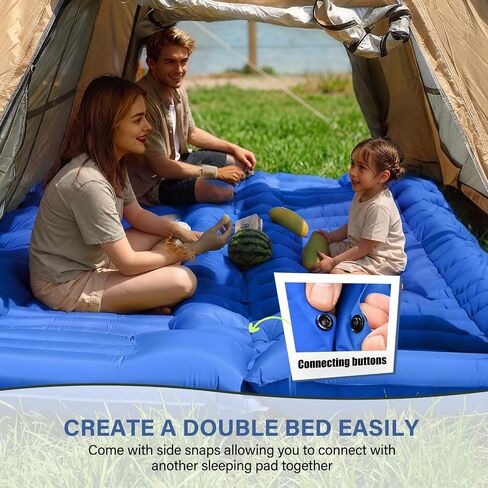FUN PAC Camping Sleeping Pad with Pillow Built-in Foot Pump Inflatable Sleeping Mat Compact for Camping Backpacking Hiking Traveling - Blue in Saudi Arabia