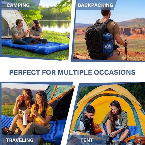 FUN PAC Camping Sleeping Pad with Pillow Built-in Foot Pump Inflatable Sleeping Mat Compact for Camping Backpacking Hiking Traveling - Blue in Saudi Arabia