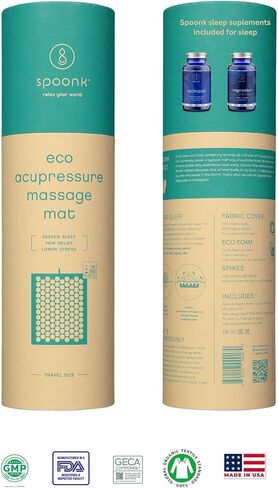 Spoonk Sleep Set Acupressure Travel Size mat in Organic Hemp Combined with a Full Spectrum Magnesium and Calmaah Organic Herbal Remedy for Calming and Relaxation in Saudi Arabia