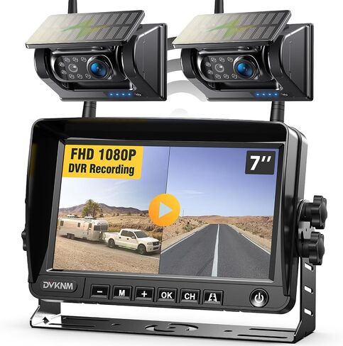 2 Magnetic Solar Wireless Backup Camera with 7" 1080P IPS DVR Monitor | 1Min DIY Setup Rechargeable Reverse Camera System for Hitching Gooseneck Horse Trailer Fifth Wheels RV Camper Truck Car AP7-2 in Kuwait