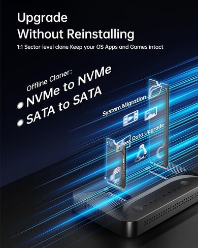 Dual-Bay M.2 SSD Cloner Dock for PC Storage Upgrade Tool-Free 16TB | Offline Duplicator M2 Reader Adapter NVMe SATA Copier Enclosure 10Gbps USB-C Supports 2230-22110 RGB Light System Migration in Saudi Arabia