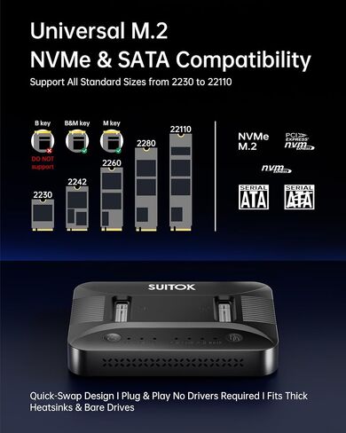 Dual-Bay M.2 SSD Cloner Dock for PC Storage Upgrade Tool-Free 16TB | Offline Duplicator M2 Reader Adapter NVMe SATA Copier Enclosure 10Gbps USB-C Supports 2230-22110 RGB Light System Migration in Saudi Arabia