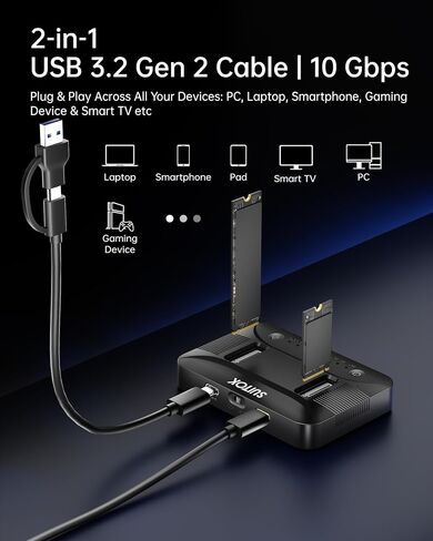 Dual-Bay M.2 SSD Cloner Dock for PC Storage Upgrade Tool-Free 16TB | Offline Duplicator M2 Reader Adapter NVMe SATA Copier Enclosure 10Gbps USB-C Supports 2230-22110 RGB Light System Migration in Saudi Arabia