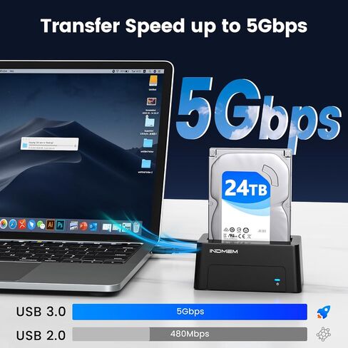 INDMEM SAS to USB 3.0 Adapter, SAS/SATA Hard Drive Enclosure Reader Converter Docking Station for 2.5/3.5 inch Server HDD SSD with 12V/2A Power Adapter,Support up to 24TB(New Upgrade) in Saudi Arabia