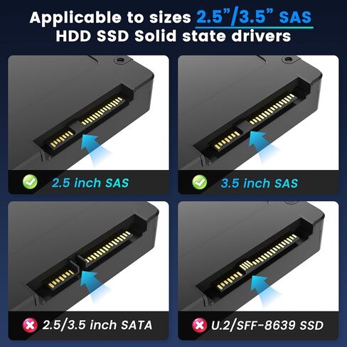 INDMEM SAS to USB 3.0 Adapter, SAS/SATA Hard Drive Enclosure Reader Converter Docking Station for 2.5/3.5 inch Server HDD SSD with 12V/2A Power Adapter,Support up to 24TB(New Upgrade) in Saudi Arabia