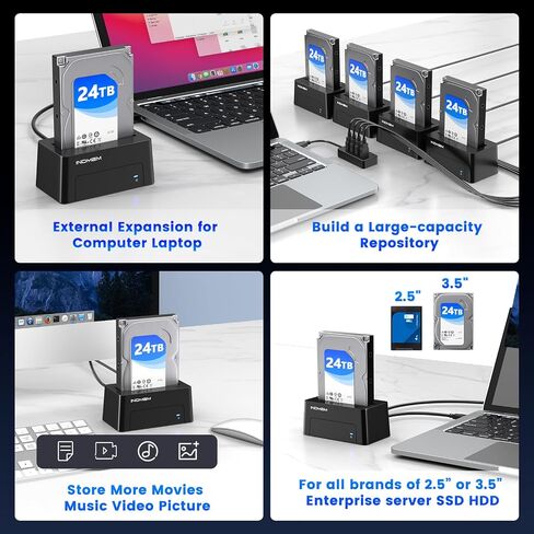 INDMEM SAS to USB 3.0 Adapter, SAS/SATA Hard Drive Enclosure Reader Converter Docking Station for 2.5/3.5 inch Server HDD SSD with 12V/2A Power Adapter,Support up to 24TB(New Upgrade) in Saudi Arabia