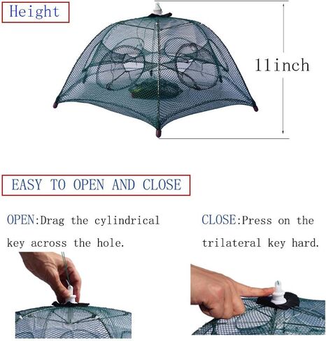 Fishing Net Trap Portable Folded Foldable Crab Net Cast Dip Bait Fish Shrimp Crawfish Langostino Cage mesh Automatic (Small Size,Pack of 2,for Kids) in Saudi Arabia