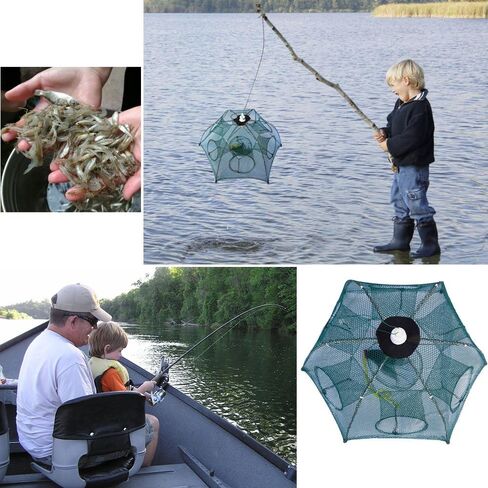 Fishing Net Trap Portable Folded Foldable Crab Net Cast Dip Bait Fish Shrimp Crawfish Langostino Cage mesh Automatic (Small Size,Pack of 2,for Kids) in Saudi Arabia