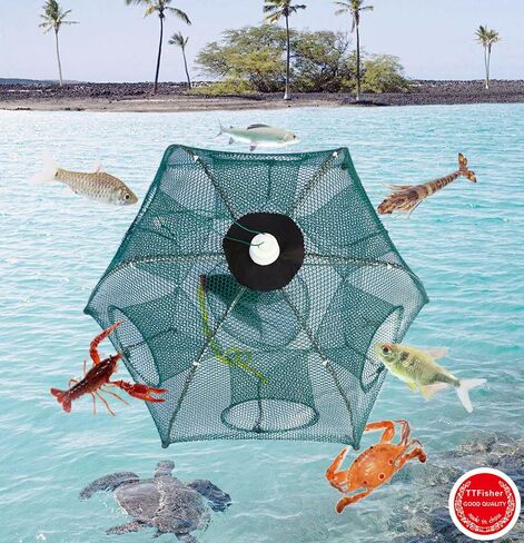 Fishing Net Trap Portable Folded Foldable Crab Net Cast Dip Bait Fish Shrimp Crawfish Langostino Cage mesh Automatic (Small Size,Pack of 2,for Kids) in Saudi Arabia