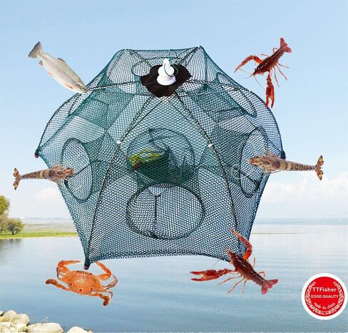 Fishing Net Trap Portable Folded Foldable Crab Net Cast Dip Bait Fish Shrimp Crawfish Langostino Cage mesh Automatic (Small Size,Pack of 2,for Kids) in Saudi Arabia