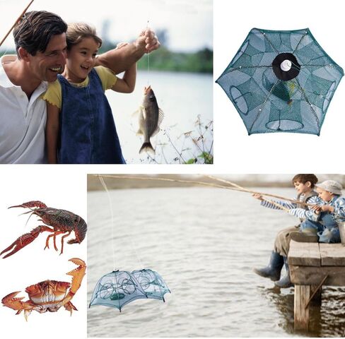 Fishing Net Trap Portable Folded Foldable Crab Net Cast Dip Bait Fish Shrimp Crawfish Langostino Cage mesh Automatic (Small Size,Pack of 2,for Kids) in Saudi Arabia