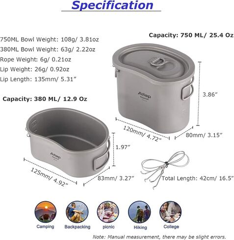 Titanium Canteen Mess Kit with Folding Handle Hanging Ring Ultralight Portable for Lunch Outdoor Camping Hiking in Saudi Arabia