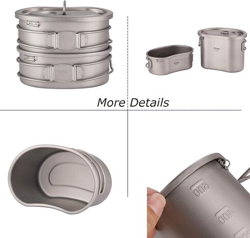 Titanium Canteen Mess Kit with Folding Handle Hanging Ring Ultralight Portable for Lunch Outdoor Camping Hiking in Saudi Arabia