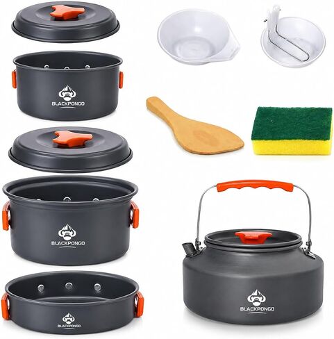 Camping Cookware Set, 15-Piece Camping Pots and Pans Set with Kettle, Frying Pan, Bowls & Plates, Lightweight Backpacking Mess Kit for Camping, Hiking, Picnic, RV Travel in Saudi Arabia