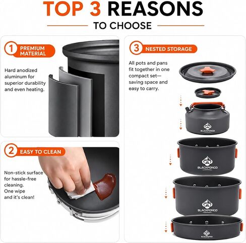 Camping Cookware Set, 15-Piece Camping Pots and Pans Set with Kettle, Frying Pan, Bowls & Plates, Lightweight Backpacking Mess Kit for Camping, Hiking, Picnic, RV Travel in Saudi Arabia