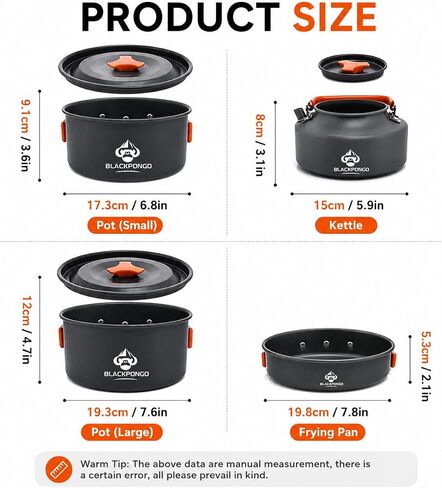 Camping Cookware Set, 15-Piece Camping Pots and Pans Set with Kettle, Frying Pan, Bowls & Plates, Lightweight Backpacking Mess Kit for Camping, Hiking, Picnic, RV Travel in Saudi Arabia