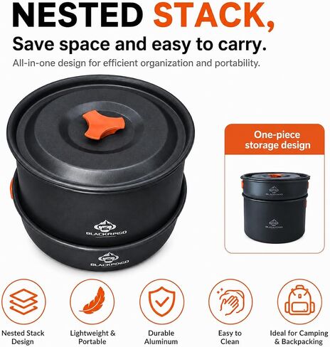 Camping Cookware Set, 15-Piece Camping Pots and Pans Set with Kettle, Frying Pan, Bowls & Plates, Lightweight Backpacking Mess Kit for Camping, Hiking, Picnic, RV Travel in Saudi Arabia