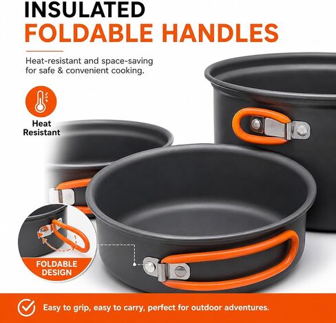 Camping Cookware Set, 15-Piece Camping Pots and Pans Set with Kettle, Frying Pan, Bowls & Plates, Lightweight Backpacking Mess Kit for Camping, Hiking, Picnic, RV Travel in Saudi Arabia