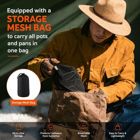 Camping Cookware Set, 15-Piece Camping Pots and Pans Set with Kettle, Frying Pan, Bowls & Plates, Lightweight Backpacking Mess Kit for Camping, Hiking, Picnic, RV Travel in Saudi Arabia