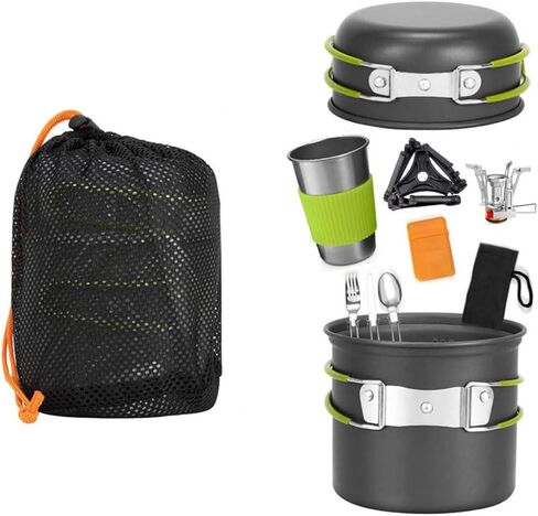 Camping Cookware Stove Carabiner Canister Stand Tripod and Stainless Steel Cup, Tank Bracket, Fork Spoon Kit for Backpacking, Outdoor Camping Hiking and Picnic in Saudi Arabia