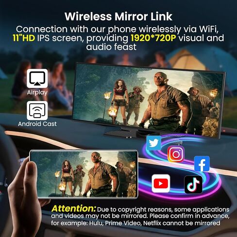 Largest 11.5 inch Wireless CarPlay Screen for Car, A-pple CarPlay & Android Auto HD Touchscreen with 4K Dash Cam/1080P Backup Camera/Navigation/Bluetooth/Voice Control/FM/Mirror Link,for All Vehicles in Saudi Arabia