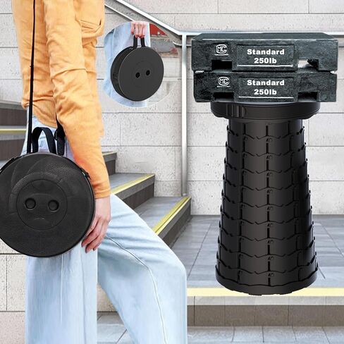 ALEVMOOM Upgraded Nylon Collapsible Stool with 500lbs Max Weight Portable Retractable Folding Telescoping Stools for Adults Chair for Outdoor Camping Fishing Hiking BBQ(Nylon Black) (Nylon Black) in Saudi Arabia
