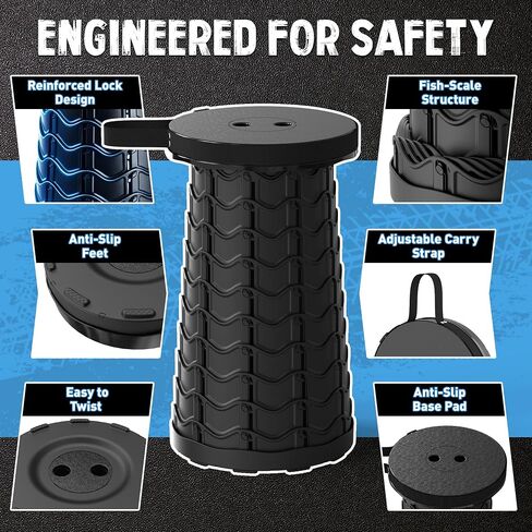 WildFinder Collapsible Stool for Adults, Portable Folding Camping Stool | Lightweight & Sturdy Telescoping Stool,400 lb Capacity,Compact Design,Adjustable 2.7–17.7 in Height for Fishing,Hiking,Travel in Saudi Arabia