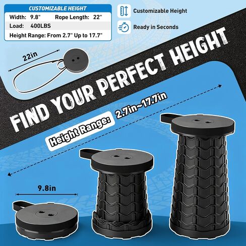 WildFinder Collapsible Stool for Adults, Portable Folding Camping Stool | Lightweight & Sturdy Telescoping Stool,400 lb Capacity,Compact Design,Adjustable 2.7–17.7 in Height for Fishing,Hiking,Travel in Saudi Arabia